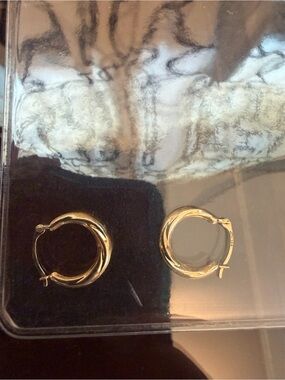 14K Solid Gold Twist Huggie Hoop Earrings - Women's